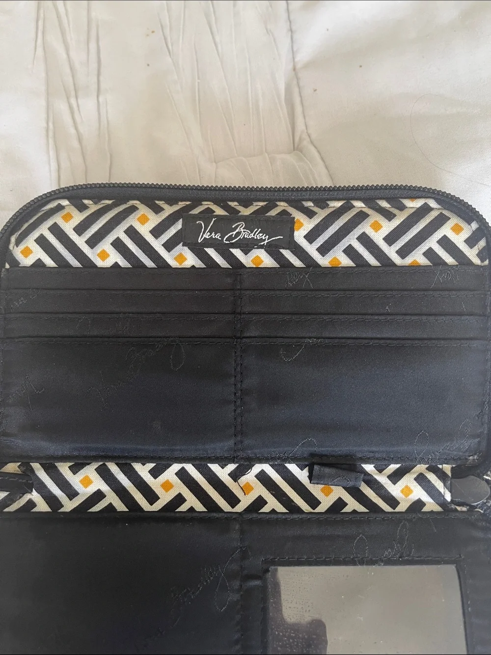 Vera Bradley Black Quilted Zip-Around Wallet with Logo Plaque